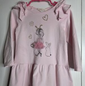 Truly Me Pink Ruffle Sleeve Stretch Cotton Dress-Toddler 3T